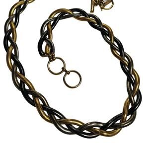 Vintage Retro Braided Tri-Color Thick Statement Choker Necklace Silver Gold Tone